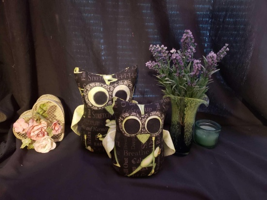 Owl Decor and small flower vase