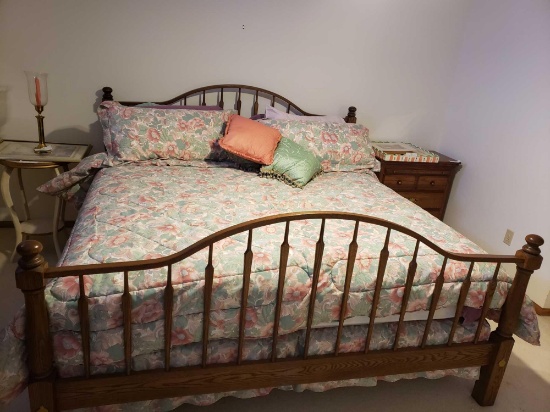Full King bedframe, blanket pillows, mattress