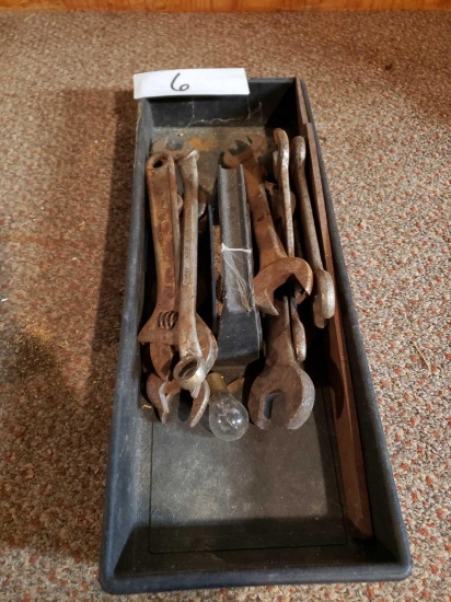Tray of crescent wrenches and open end wrenches