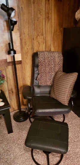 Leather Seating Chair with footstool and Floor Lamp