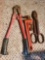 Bolt cutters, pipe wrench, metal scissors
