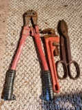 Bolt cutters, pipe wrench, metal scissors