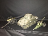 3x-Cast Iron Cannon, Plastic Tank, and Tin Cannon