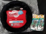 Fluffy Black Hyperflex Core Steering Wheel Cover and a pack of 4 Tropical vent clup car air