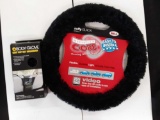 Fluffy black hyperflex core steering wheel cover and body glove seat gap net organizer