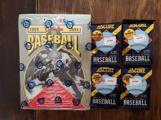 Unopened box of 1993 O-Pee-Chee Baseball Cards and 4 unopened packs of Score 1993 Major League