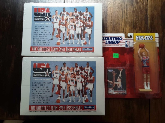 2 unopened boxes od USA Basketball Collector Cards qnd 1 unopened Starting Lineup Sports Superstar