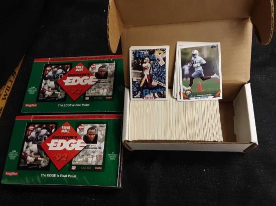 Box of 1993 Topps football series one set and 2 unopened boxes of NFL collectors Edge 1992 rookie