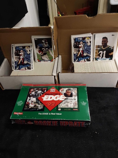 2 Boxes of 1993 Topps football series one set and unopened box of NFL collectors Edge 1992 rookie