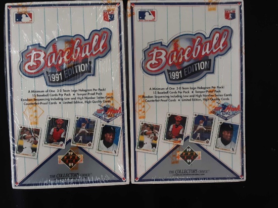 Two unopened boxes of a 1991 Upper Deck baseball cards