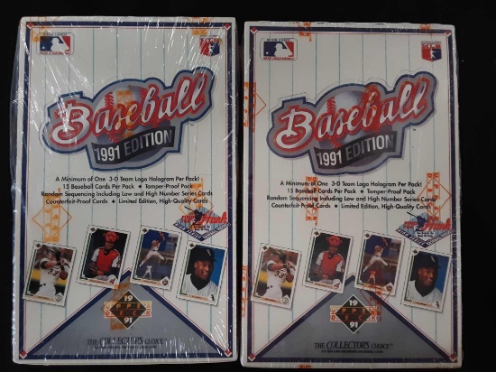Two unopened boxes of a 1991 Upper Deck baseball cards