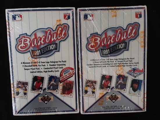 Two unopened boxes of a 1991 Upper Deck baseball cards
