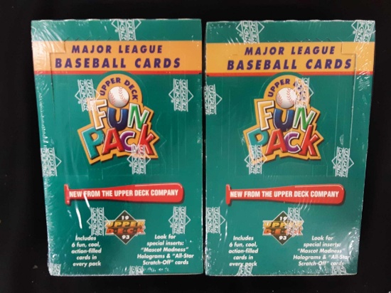 Two unopened boxes of major league baseball cards 1993 Upper Deck Fun Pack