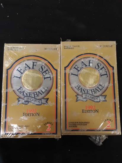 Two unopened boxes of major league baseball cards the leaf set 1992 series 2