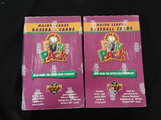Two unopened boxes major league baseball cards 1993 Upper Deck Fun Pack