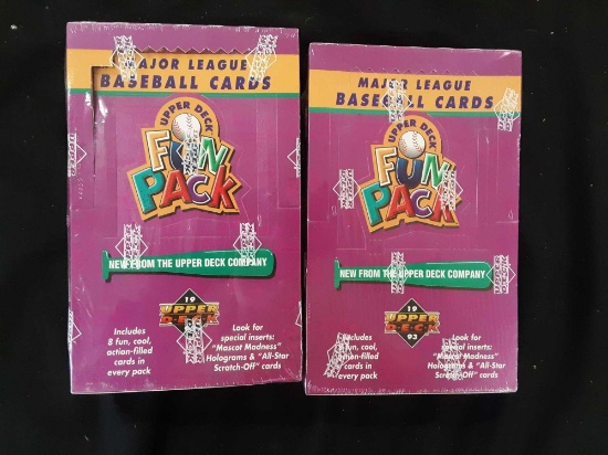Two unopened boxes major league baseball cards 1993 Upper Deck Fun Pack