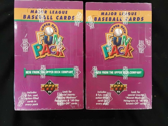 Two unopened boxes of a Major League baseball cards 1993 Upper Deck Fun Pack