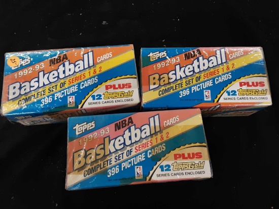3 unopened boxes of Topps 1992-93 NBA basketball complete set of series 1 and 2 picture cards