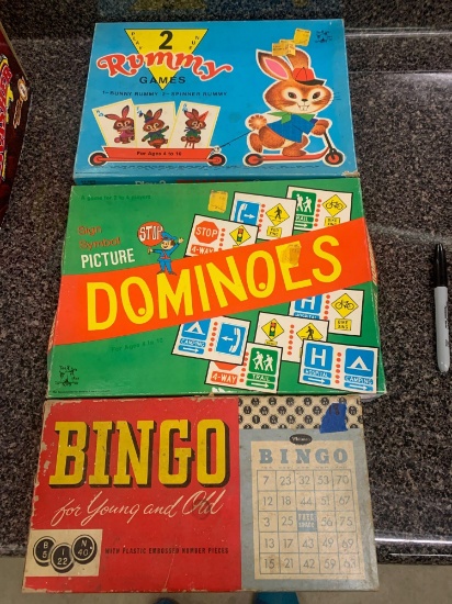 Vintage games bingo, dominos, and Rummy