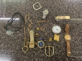 Watches, pocket watches, pins , Bulova watch (possible gold), lions club