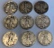 9x Walking Liberty Half Dollars