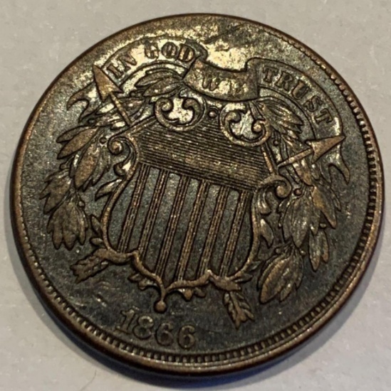 1866 Two Cent Piece AU