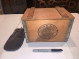 Antique Leather coin bag, and wooden Procter&gamble Box