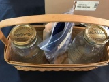 Blue ribbon canning jars with baskets and liners