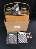 Blue ribbon canning jars with baskets and liners