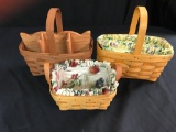 Tea basket with protective divider and liner, classic small basket with liner, and Candle basket