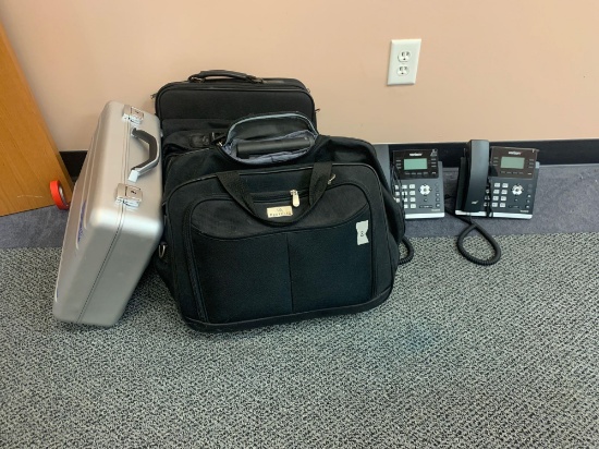 Computer bags, and Brief case with 4 office phones