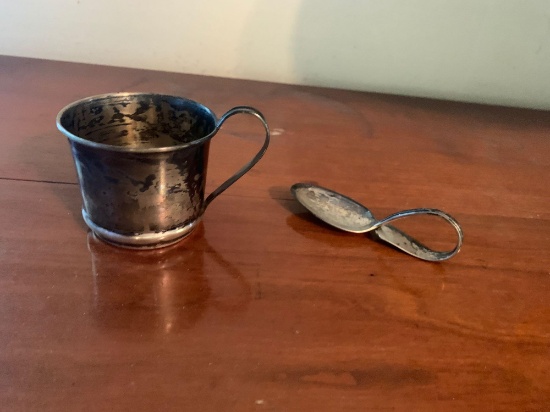 Sterling silver cup with sterling silver finger spoon