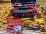 Roper Whitney hand punch, Klein tools pipe bender, TEKTON hand files plus toolbox