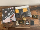 Chiefs flag Iowa flag plus lighters and belt buckles and train Pockt watch untested