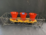 Wrought iron Holder, Riser and Red Flower Pots
