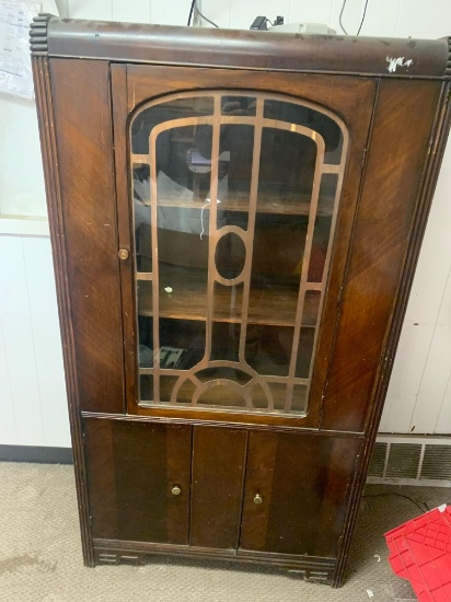 Antique cabinet with glass and storage doors below really cool piece