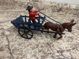 Cast iron horse and buggy with man