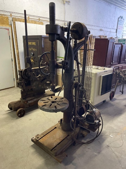 WF and Barnes electric drill press on wheels