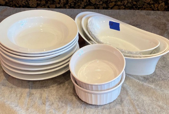 Collection of white serving bowls