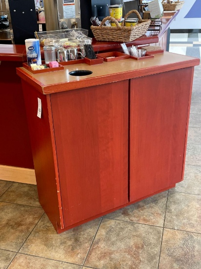 Condiment bar with storage and trash