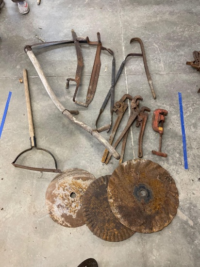 Antique tools, cye, disk blades plus