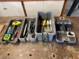 Tool box with tools Screwdrivers craftsman chisels hammer chalk line tape measure drill bits plus