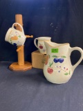 Fruit Pitcher, Mugs and Holder 2 x $