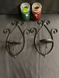 Wrought iron Candleholders and candles 2 x $