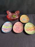 4 Easter Snack Plates and Glass Hen 2 x $
