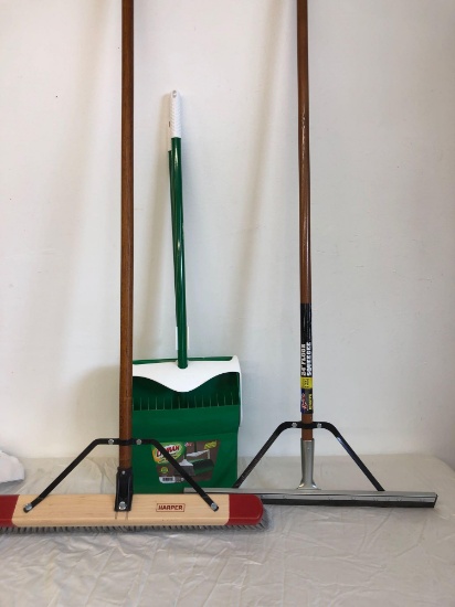Libman broom with dustpan, Harper bush broom, Quickie 24? floor squeegee