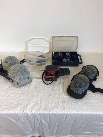 Sander, kneepads and organizer box