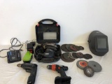 Welding mask, sharpening wheels, palm sander plus