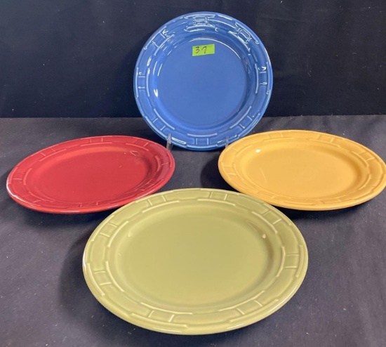 Set up four luncheon plates multicolored