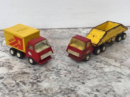 2X-TONKA Bottom Dump truck, and TONKA red and yellow box truck